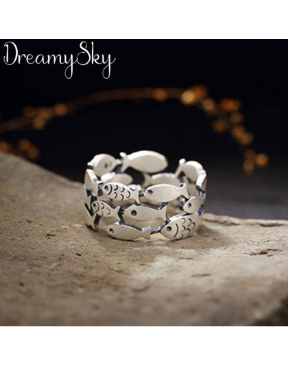 2019 Bijoux 925 Sterling silver fish Rings dla kobiet prezenty świąteczne regulowany otwarty pierścień panie biżuteria boho Anil