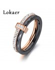Lokaer 2 warstwy czarny/biały ceramiczne kryształowe obrączki biżuteria róża/biały złoty kolor stal nierdzewna Rhinestone zaręcz