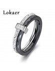 Lokaer 2 warstwy czarny/biały ceramiczne kryształowe obrączki biżuteria róża/biały złoty kolor stal nierdzewna Rhinestone zaręcz