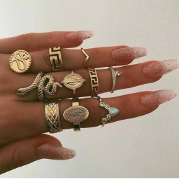 KMVEXO 10 sztuk/zestaw Vintage Boho wąż kryształowy palec zestaw pierścieni Punk czeski posąg buddy kamienny pierścień dla kobie