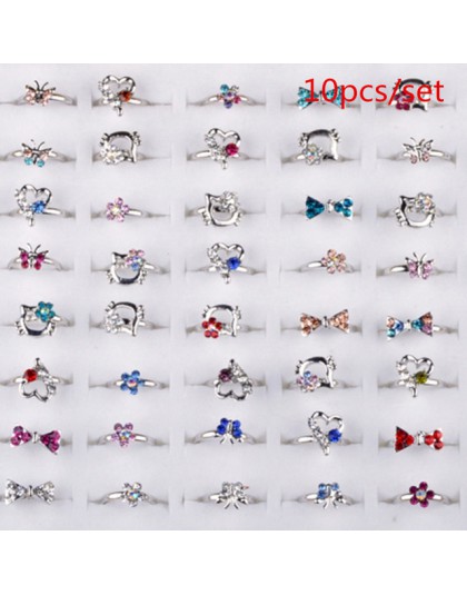 AOMU hurtownia 10 sztuk kot kreskówkowy kwiat biżuteria wiele mieszane piękne dziewczyny chłopcy księżniczka kryształ Rhinestone