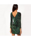 Suknia z zielonych cekinów kobiety Sexy sukienki klubowe 2019 Slim Fit Backless Bodycon Party klub nocny Mini sukienka vintage v