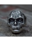 Unikatowy kolor srebrny stal nierdzewna 316L ciężka cukrowa czaszka pierścień mężczyzna Mandala kwiat Santa Muerte biżuteria dla