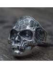 Unikatowy kolor srebrny stal nierdzewna 316L ciężka cukrowa czaszka pierścień mężczyzna Mandala kwiat Santa Muerte biżuteria dla