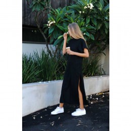 Maxi T koszula sukienka kobiety lato plaża Boho Sexy Party Vintage bandaż dzianiny Bodycon w stylu Casual, czarny długi suknie s