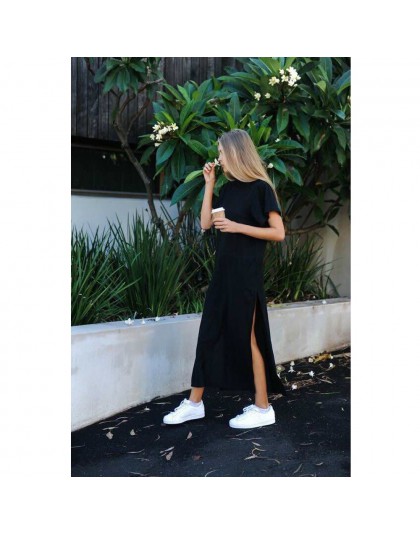 Maxi T koszula sukienka kobiety lato plaża Boho Sexy Party Vintage bandaż dzianiny Bodycon w stylu Casual, czarny długi suknie s