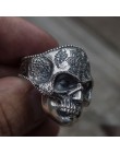 Unikatowy kolor srebrny stal nierdzewna 316L ciężka cukrowa czaszka pierścień mężczyzna Mandala kwiat Santa Muerte biżuteria dla
