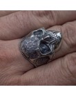 Unikatowy kolor srebrny stal nierdzewna 316L ciężka cukrowa czaszka pierścień mężczyzna Mandala kwiat Santa Muerte biżuteria dla