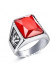 Jiayiqi mężczyźni Hiphop pierścień stal nierdzewna 316L czarny/czerwony kamienny pierścień Rock moda biżuteria męska