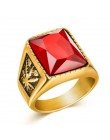 Jiayiqi mężczyźni Hiphop pierścień stal nierdzewna 316L czarny/czerwony kamienny pierścień Rock moda biżuteria męska