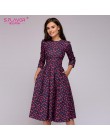 S. FLAVOR kobiety elegancka linia Midi sukienka w stylu Vintage drukowanie party vestidos rękaw 3/4 kobiety szczupła wiosna letn