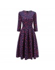 S. FLAVOR kobiety elegancka linia Midi sukienka w stylu Vintage drukowanie party vestidos rękaw 3/4 kobiety szczupła wiosna letn