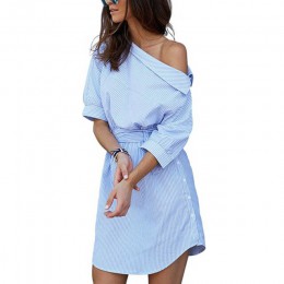 summer dress Lato sukienki niebieski koszula w paski krótka sukienka Mini Sexy Side podział pół rękawa sukienka plazowa 2019 suk