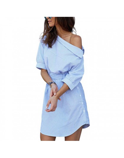 summer dress Lato sukienki niebieski koszula w paski krótka sukienka Mini Sexy Side podział pół rękawa sukienka plazowa 2019 suk