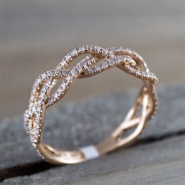 IPARAM nowe różane złoto cyrkon Twist geometryczny pierścionek Fashion Lady luksusowe wycięcie projekt Wedding Party pierścień p