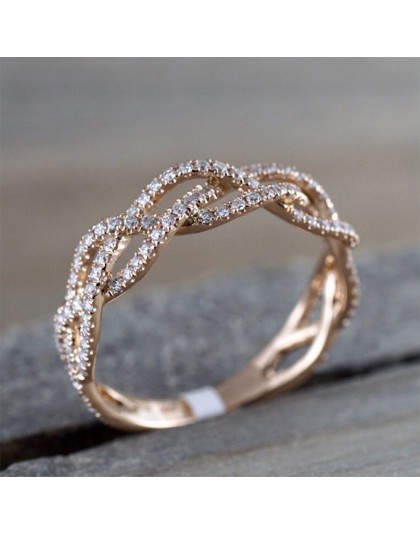 IPARAM nowe różane złoto cyrkon Twist geometryczny pierścionek Fashion Lady luksusowe wycięcie projekt Wedding Party pierścień p