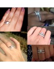 2 sztuk/partia kolor srebrny podwójny zestaw pierścieni zaręczynowy kobieta Cubic pierścionek z cyrkonią dla kobiet Ladies Lover
