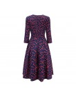 S. FLAVOR kobiety elegancka linia Midi sukienka w stylu Vintage drukowanie party vestidos rękaw 3/4 kobiety szczupła wiosna letn