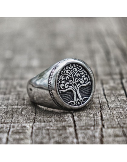 EYHIMD srebrny ze stali nierdzewnej stalowe drzewo życia sygnet klasyczne męskie amulet wikinga pierścionki Nordic biżuteria