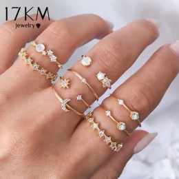 17KM Vintage złote kryształowe pierścionki zestaw Moon Star koraliki pierścień dla kobiet metalowe wiszące pierścień artystyczne