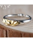 V. YA 925 Sterling Silver Vintage Lotus Flower otwarty pierścień złoty kolor roślin pierścienie kwiatowe dla kobiet dziewczyn mo
