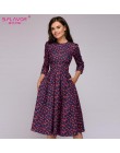 S. FLAVOR kobiety elegancka linia Midi sukienka w stylu Vintage drukowanie party vestidos rękaw 3/4 kobiety szczupła wiosna letn