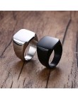 Wysokiej jakości 2018 nowa stal nierdzewna czarne męskie pierścionki All-gloss Square Solid Titanium klasyczny pierścionek ślub 