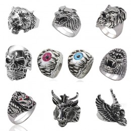 Punk czaszka Vintage tygrys pierścień dla mężczyzn Steampunk Retro Hollow stal stalowe pierścienie gotycka biżuteria męska Hip H