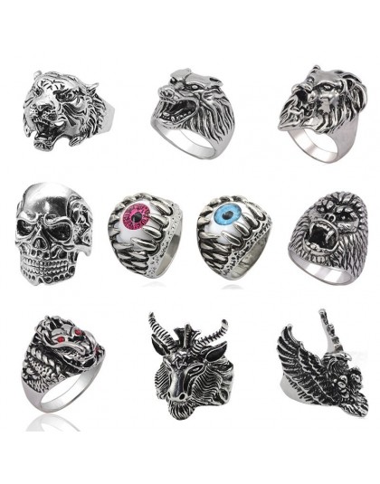 Punk czaszka Vintage tygrys pierścień dla mężczyzn Steampunk Retro Hollow stal stalowe pierścienie gotycka biżuteria męska Hip H