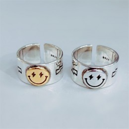 Gorąca sprzedaż szczęśliwy Smiley Face błyskawica 925 Sterling Silver kobiet pierścień duże duże Retro Vintage złoty Gothic kobi