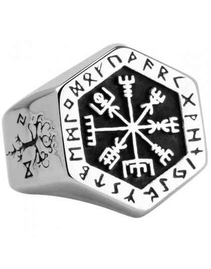 Vegvisir stalowe pierścienie ze stali nierdzewnej dla człowieka Nordic mitologii Viking rune indeks pierścień biżuteria