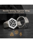 Vegvisir stalowe pierścienie ze stali nierdzewnej dla człowieka Nordic mitologii Viking rune indeks pierścień biżuteria
