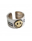 Gorąca sprzedaż szczęśliwy Smiley Face błyskawica 925 Sterling Silver kobiet pierścień duże duże Retro Vintage złoty Gothic kobi