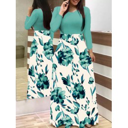 Wiosna jesień dla kobiet sukienka 2020 Casual z długim rękawem O-neck tunika sukienki Patchwork moda nadruk w stylu Vintage Maxi