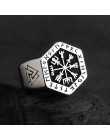 Vegvisir stalowe pierścienie ze stali nierdzewnej dla człowieka Nordic mitologii Viking rune indeks pierścień biżuteria
