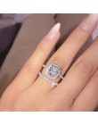 2 sztuk/partia kolor srebrny podwójny zestaw pierścieni zaręczynowy kobieta Cubic pierścionek z cyrkonią dla kobiet Ladies Lover