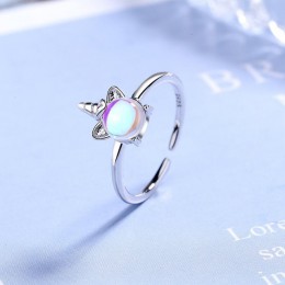 Nowy wysokiej jakości przepiękny kolor Moonstone jednorożec pierścienie otwierające dla kobiet 925 Sterling Silver biżuteria akc