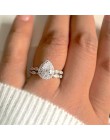 2 sztuk/partia kolor srebrny podwójny zestaw pierścieni zaręczynowy kobieta Cubic pierścionek z cyrkonią dla kobiet Ladies Lover