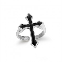 GEOMEE 1PC Vintage czarny wielki krzyż otwarty pierścień dla kobiet Party biżuteria mężczyźni Trendy Gothic kolor srebrny palec 
