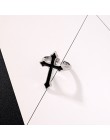 GEOMEE 1PC Vintage czarny wielki krzyż otwarty pierścień dla kobiet Party biżuteria mężczyźni Trendy Gothic kolor srebrny palec 
