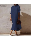 2020 ZANZEA kobiety długie koszule sukienka urząd Lady sukienki do pracy Casual jednolita, z kołnierzykiem Vestidos bawełniana t