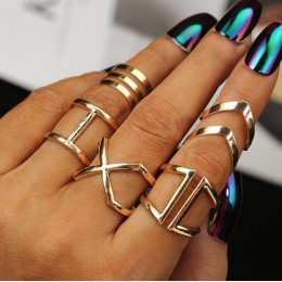 5 sztuk/zestaw klasyczny złoty kolor V Chevron pierścienie geometryczne nieregularne zestaw pierścieni Lady Charm biżuteria kost