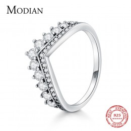 Modian moda 100% prawdziwe 925 Sterling cyrkon korona Ring Finger klasyczne wieżowych biżuteria srebrna dla kobiet ślub prezent 