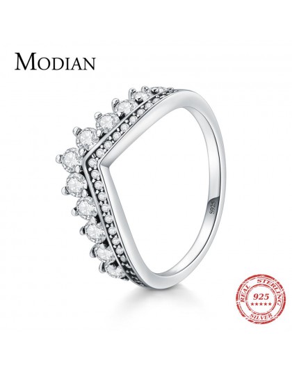 Modian moda 100% prawdziwe 925 Sterling cyrkon korona Ring Finger klasyczne wieżowych biżuteria srebrna dla kobiet ślub prezent 