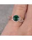 Nowy wysokiej jakości 3 sztuk/zestaw zielony kamień kryształowe obrączki dla kobiet różowe złoto cyrkon Vintage Bridal Wedding r
