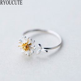 Nowy 925 Sterling Silver Daisy pierścienie kwiatowe dla kobiet regulowany rozmiar pierścionki moda biżuteria ślubna Anillos Muje