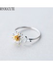Nowy 925 Sterling Silver Daisy pierścienie kwiatowe dla kobiet regulowany rozmiar pierścionki moda biżuteria ślubna Anillos Muje