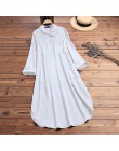 2020 ZANZEA kobiety długie koszule sukienka urząd Lady sukienki do pracy Casual jednolita, z kołnierzykiem Vestidos bawełniana t