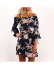 Kobiety sukienka 2019 lato Sexy Off ramię szyfonowa sukienka z kwiatowym wzorem w stylu Boho krótka sukienki plażowe Vestidos de