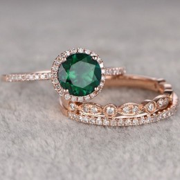 Nowy wysokiej jakości 3 sztuk/zestaw zielony kamień kryształowe obrączki dla kobiet różowe złoto cyrkon Vintage Bridal Wedding r
